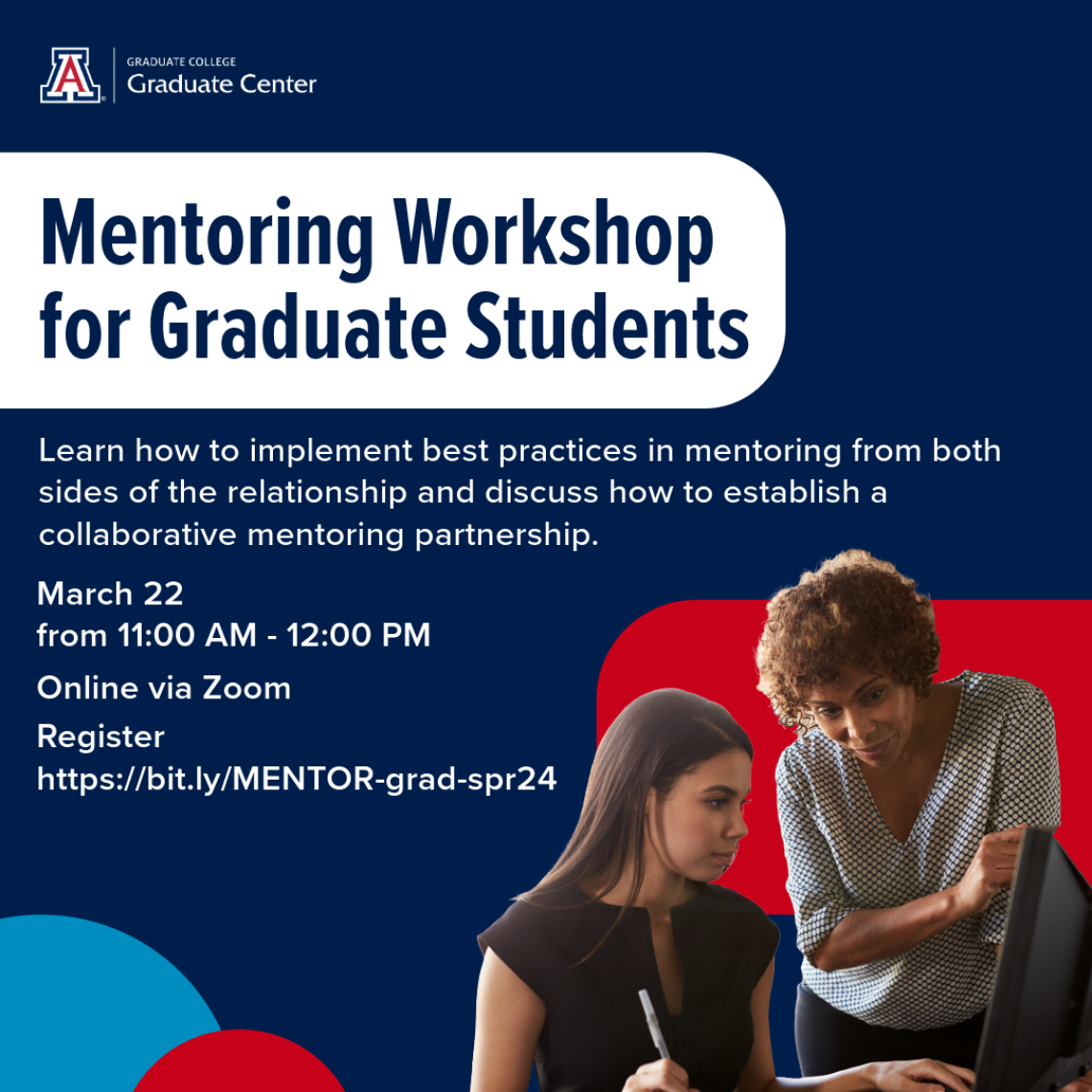 image with information regarding the mentoring workshop for graduate students. 