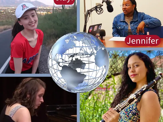 Four women around a transparent globe.