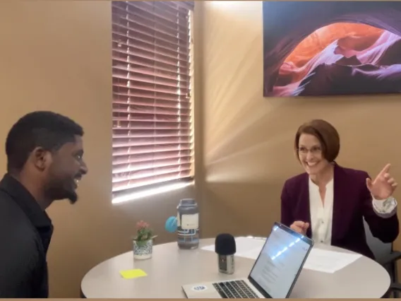 An image of Anesu Masango Interviewing Dr. Limesand in her office.