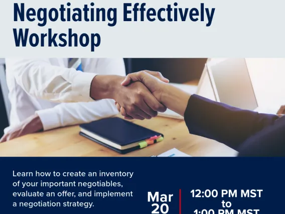 image with information regarding the negotiating effectively workshop, same information is provided below. 