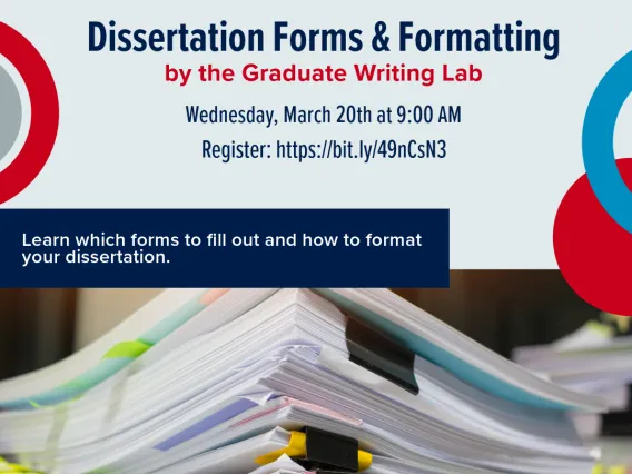 Image showing information about dissertation forms & Formatting Workshop. Same information is available in text underneath. 