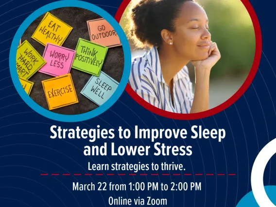 Image showing information about the sleep and stress workshop. Same information is provided below. 
