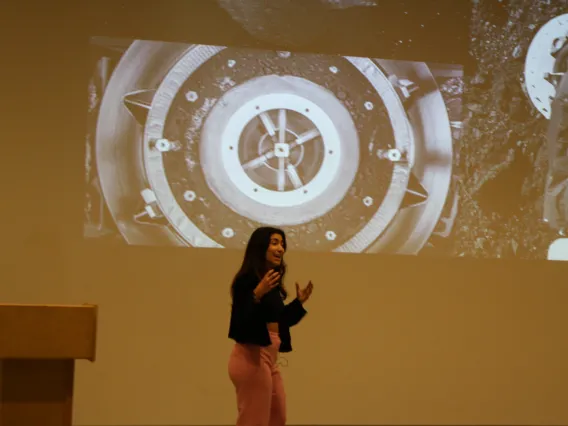 Image of grad slam semifinalists presenting.
