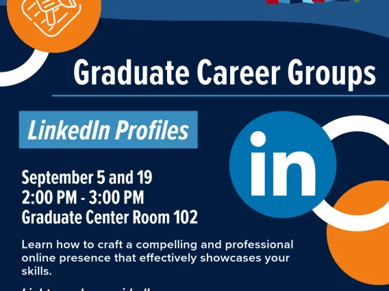 Promotional graphic advertising the Graduate Career Groups LinkedIn Profile events on September 5 and 19.