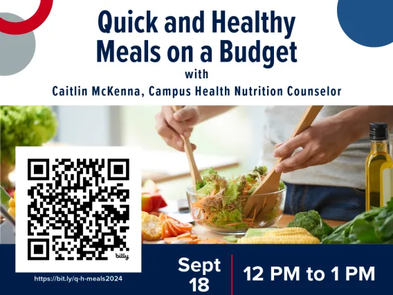 Promotional graphic advertising the Quick and Healthy Meals on a Budget event on September 18.