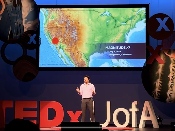 Photo of Sankha Subhra Mahanti presenting at TEDxUofA