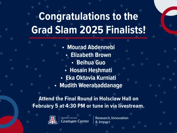 Graphic listing the names of the Grad Slam 2025 Finalists.