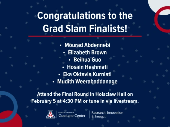 Graphic listing the names of the Grad Slam 2025 Finalists.