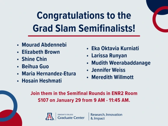 Graphic listing the names of the Grad Slam 2025 Semifinalists.