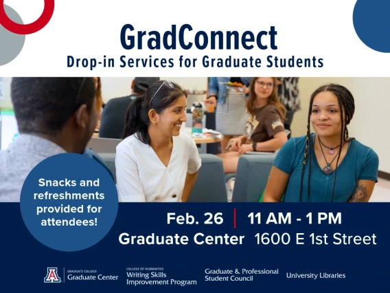 Promotional graphic advertising GradConnect: Short Drop-In Sessions for Graduate Students