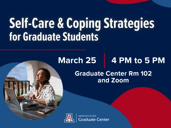 Promotional graphic advertising the Self-Care & Coping Strategies workshop on March 25. 