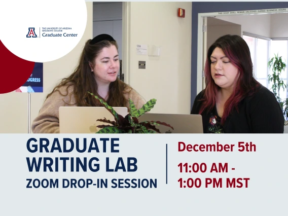 Two students sitting at a table in front of laptops with information about Zoom Drop-in Event