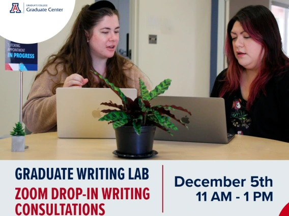  Two students sitting at a table in front of laptops with information about Zoom Drop-in Event