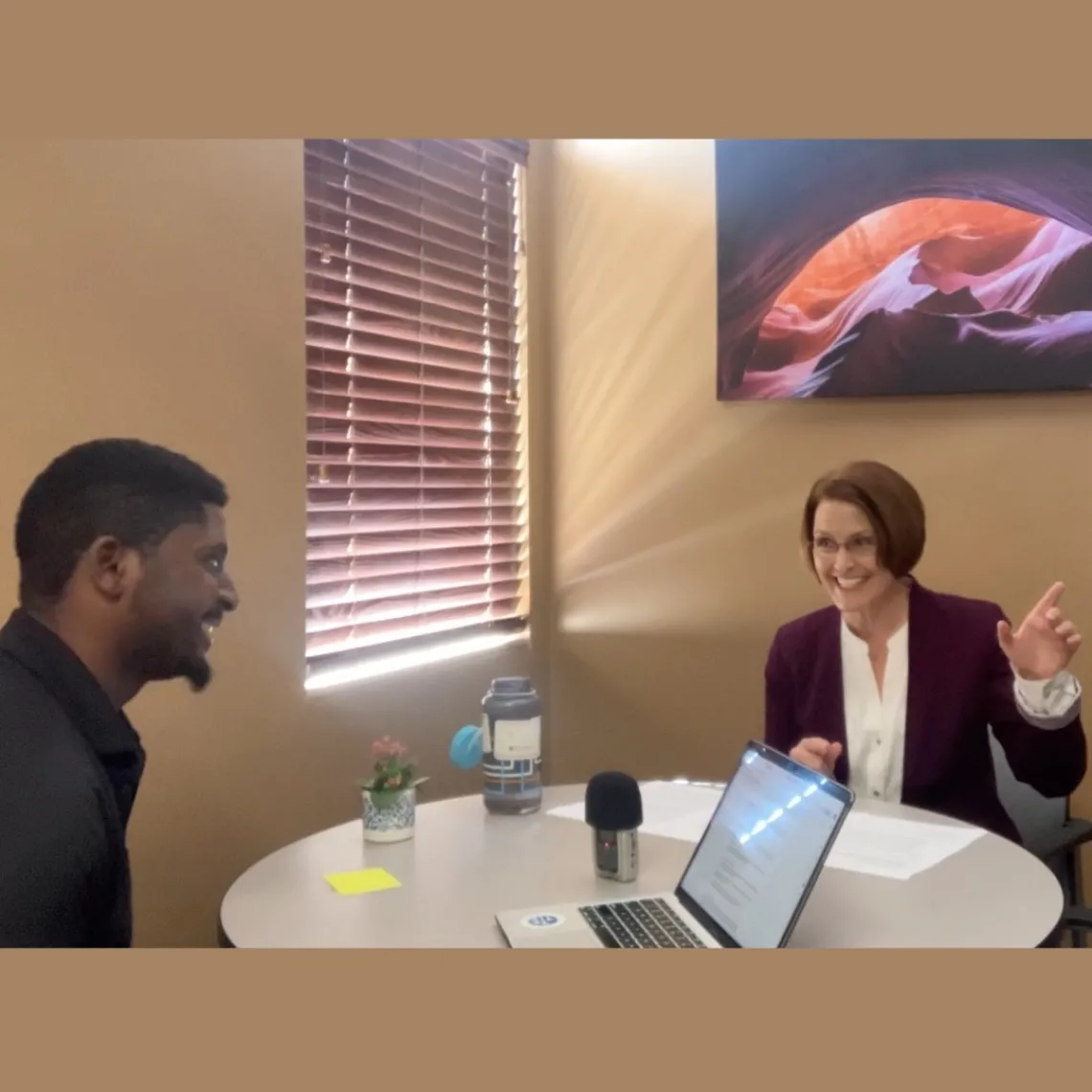 An image of Anesu Masango Interviewing Dr. Limesand in her office.