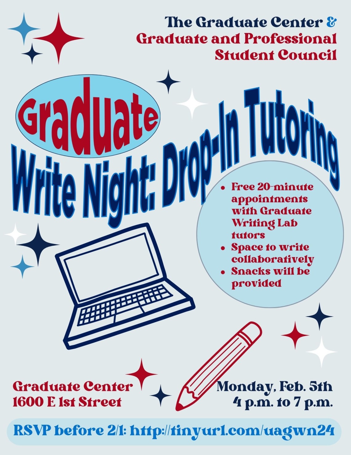 Flyer for Graduate Write Night event on February 5 2024