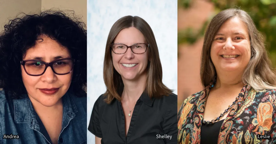 Headshots of the three interviewed experts. From left to right Drs. Andrea Hernandez Holm, Shelley Hawthorne Smith, and Leslie Dupont.