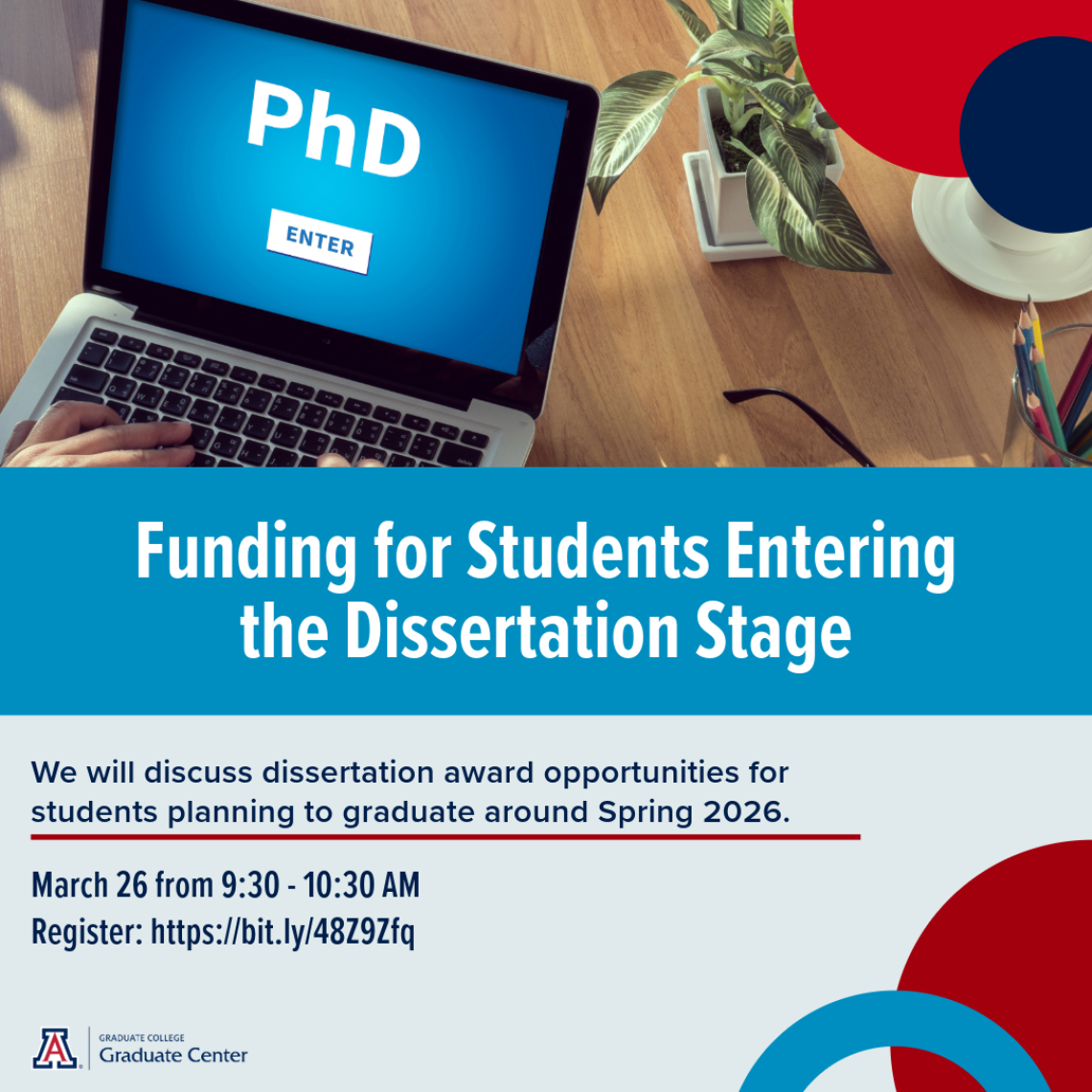 Image showing information about Funding for Students Entering the Dissertation Stage. Same information is available in text underneath. 