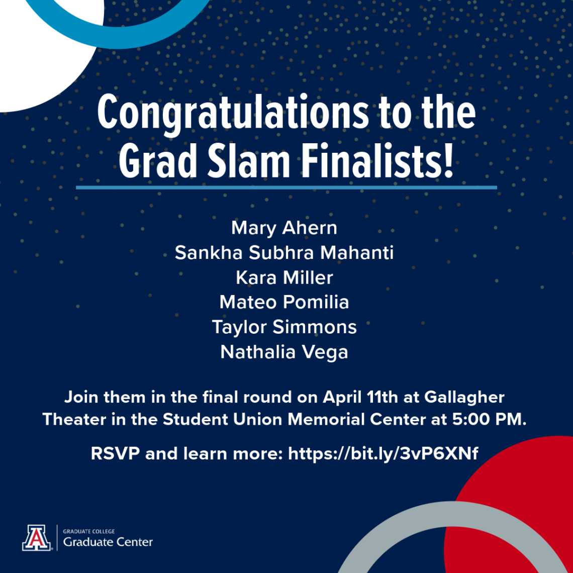 image with information regarding the grad slam finalists. Same information is provided below. 