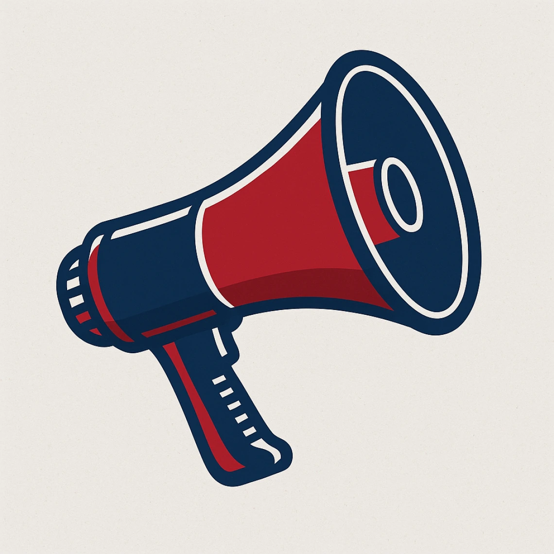 Cartoon image of a red and blue megaphone 