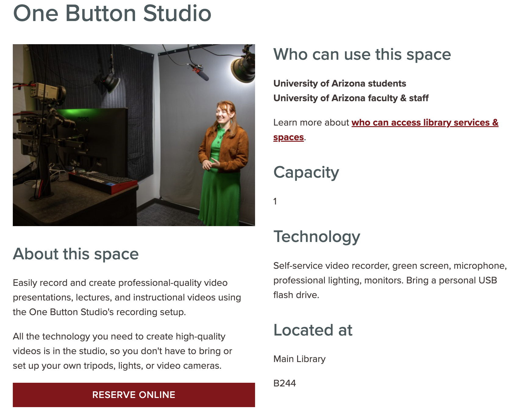 A screenshot of the One Button Studio website