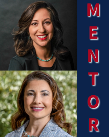 Two female portraits - Dr. Romero (top) and Assistant Director Chandler (bottom) - next to the word mentor displayed vertically.