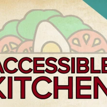 Cartoon image of salad above text "accessible kitchen"