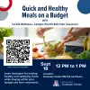 Promotional graphic advertising the Quick and Healthy Meals on a Budget event on September 18.